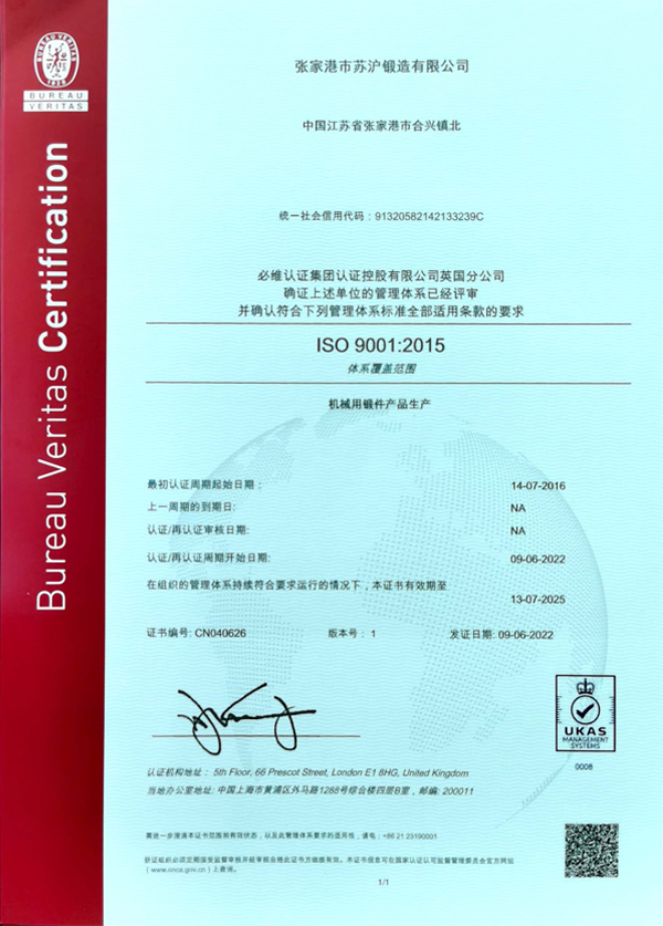 BV Quality System Certificate