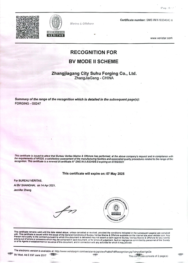 BV Factory Approval Certificate