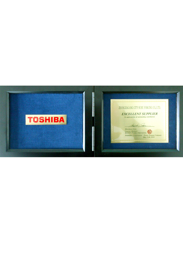 Certificate of Excellent Supplier from Toshiba, Member of China Forging and Pressing Association